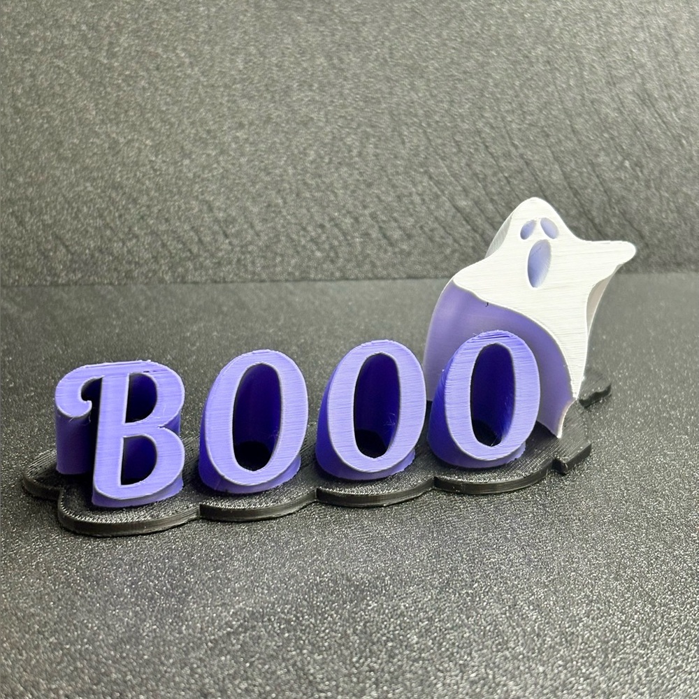 Purple BOOO Sign with Ghost Decor- 3D printed
